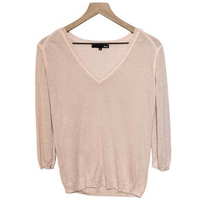 Etam Pink Gold Metallic 3/4 Sleeve V Neck Sweater Women's Size S